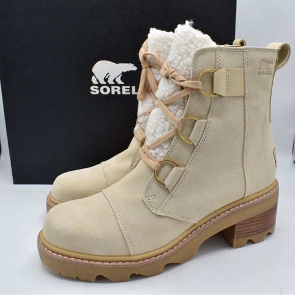 Sorel Womens Size 10 Joan Now Lace Cozy Bleached Ceramic Suede Waterproof Boots - Picture 1 of 13